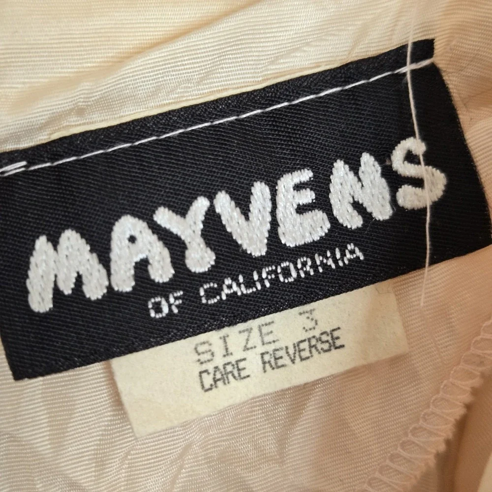 Vtg 80s Mayvens of California Iridescent Peach Pink Lace Puff Sleeve Prom Dress - Picture 6 of 14